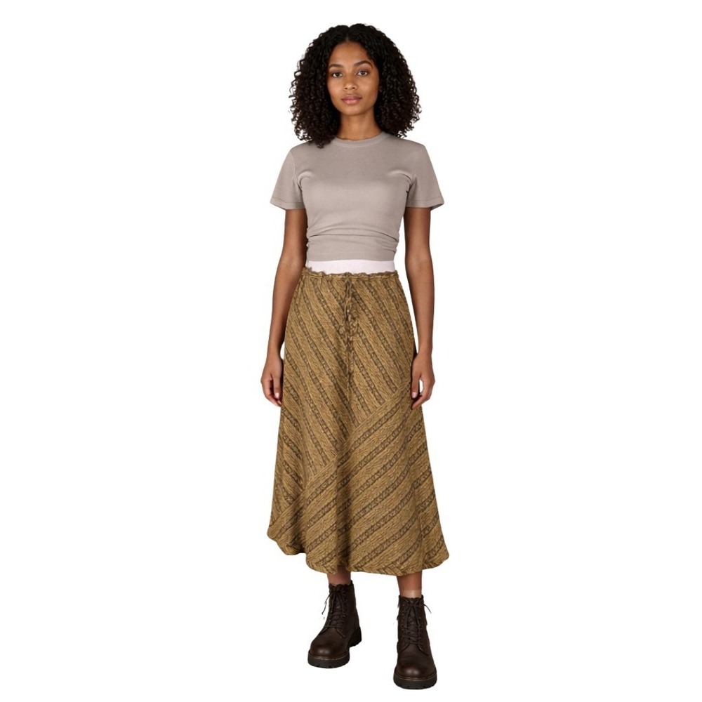90s Slip Skirt SZ‎ 12 SILK Brown Earthy Art Teacher Neutral Asymmetrical Tribal